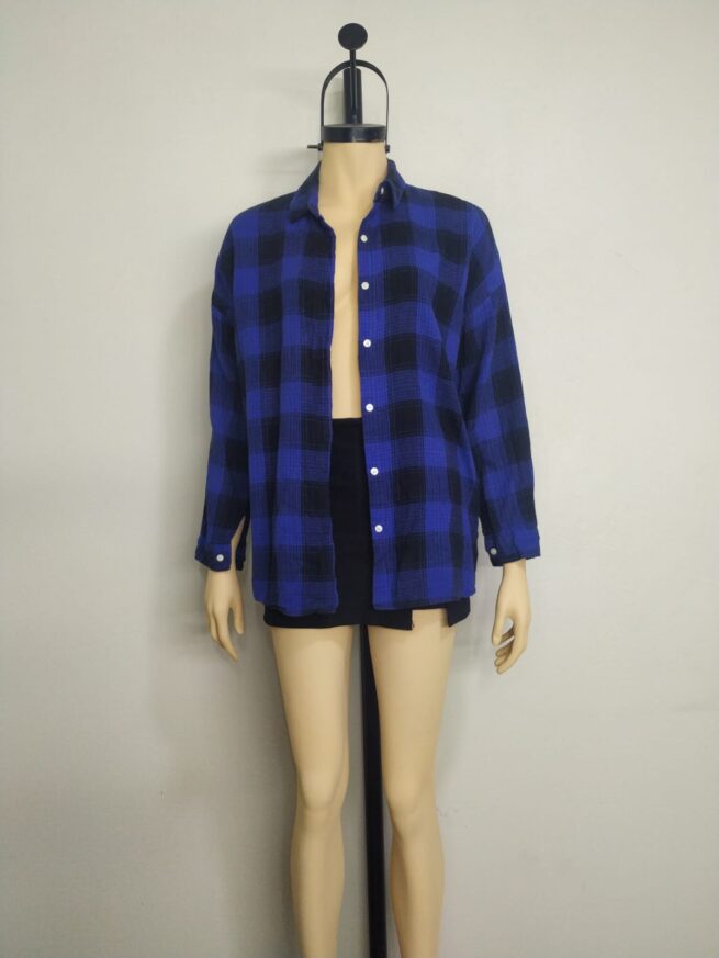Camisa cuadros azul negro M - Imagen 3