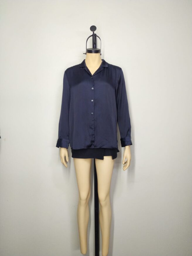 Blusa satín azul M - Imagen 3