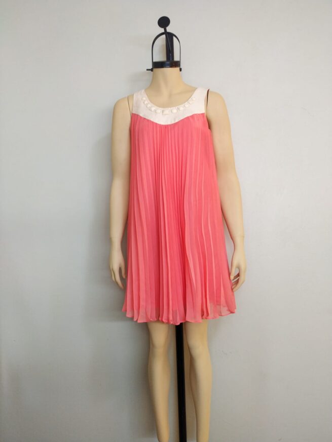 Vestido coral tableado M - Imagen 2