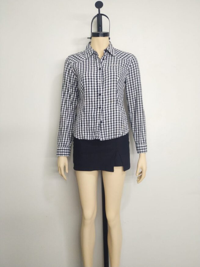 Camisa cuadros negro blanco S - Imagen 4