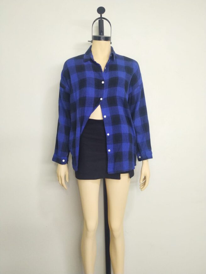 Camisa cuadros azul negro M