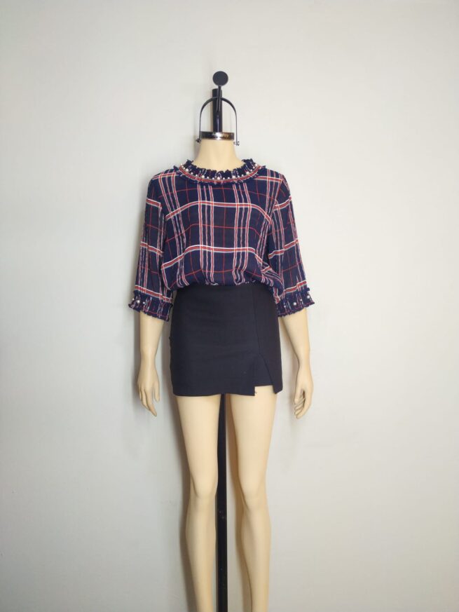 Blusa gasa azul cuadros L