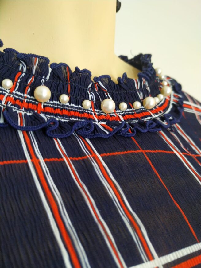 Blusa gasa azul cuadros L - Imagen 4