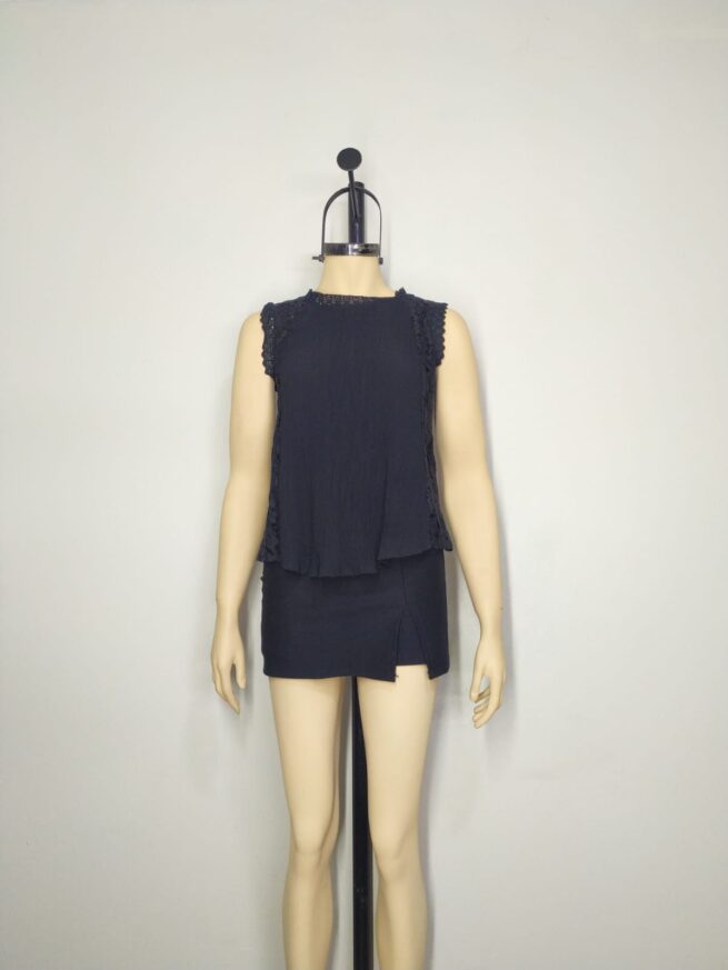 Blusa encaje y gasa negra M