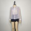 Blusa gasa blanca flores lila M - Imagen 3