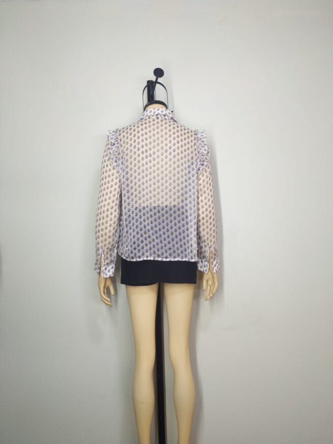 Blusa gasa blanca flores lila M - Imagen 2
