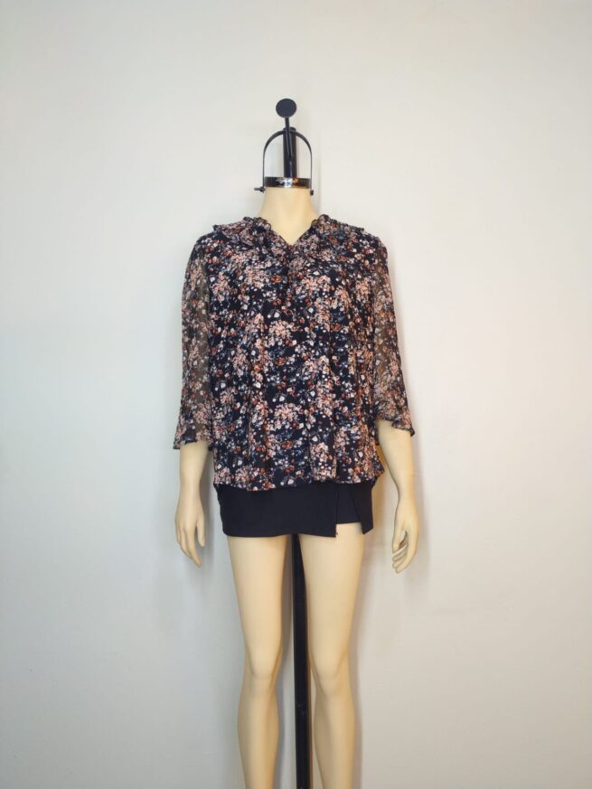 Blusa gasa y algodón negro floreado L - Imagen 3