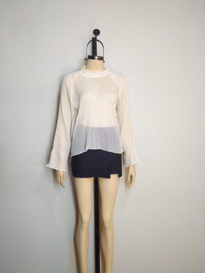 Blusa gasa corrugado crema M - Imagen 3