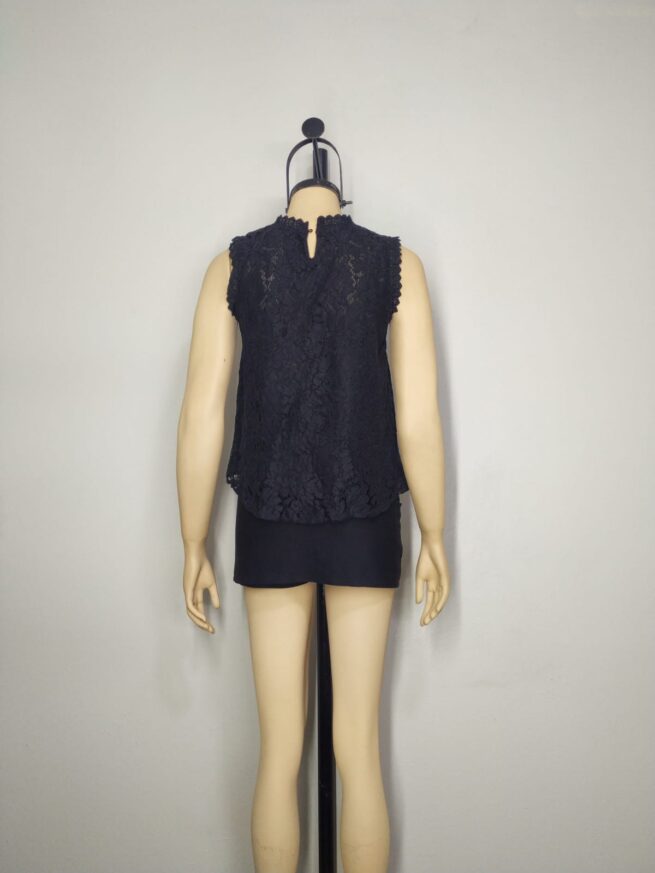 Blusa encaje y gasa negra M - Imagen 2