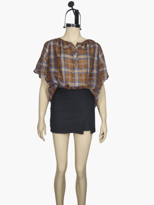 Blusa gasa café cuadros M