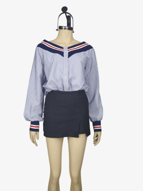 Blusa azul rayas M oversize