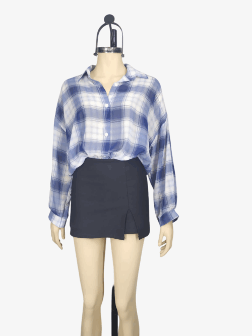 Blusa gasa cuadros azul acero oversize M